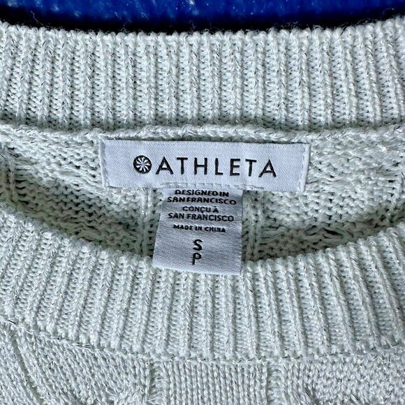 Athleta Crossroads Silver Crew Neck Cable Wool Knit Pullover Sweater Size S - Picture 8 of 12